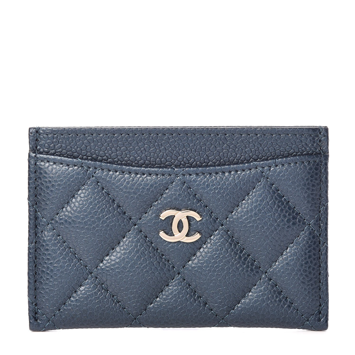 Chanel Metallic Caviar Quilted Card Holder Dark Blue 1 of 9