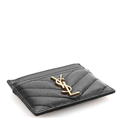 Saint Laurent Grain De Poudre Matelasse Chevron Monogram Credit Card Case Black 4 of 7