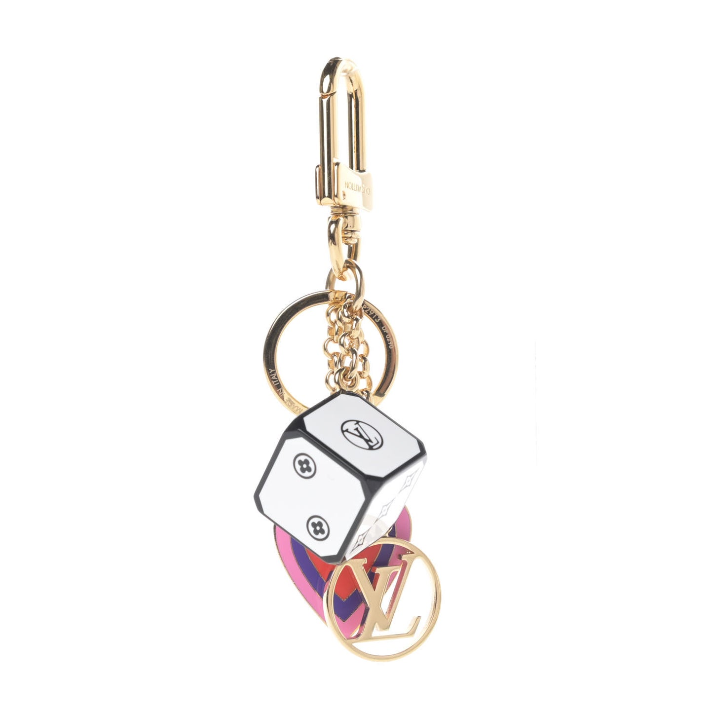 Metal Resin Game On Dice and Heart Charm Key Holder Gold