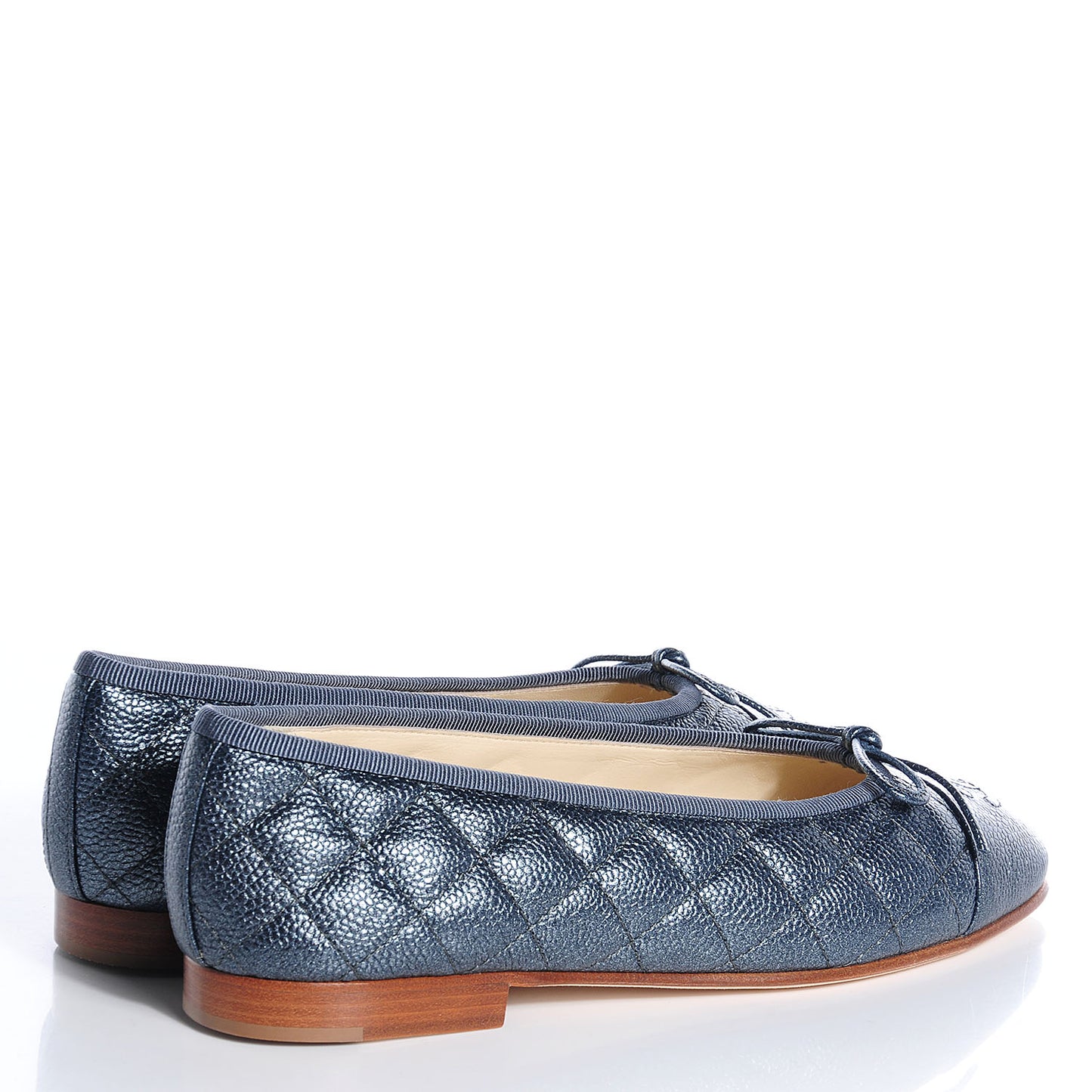 Metallic Caviar Cap Toe Ballerina Flats 36 Anthracite