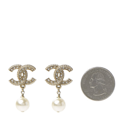 Chanel Crystal Pearl CC Drop Earrings Gold 2 of 4