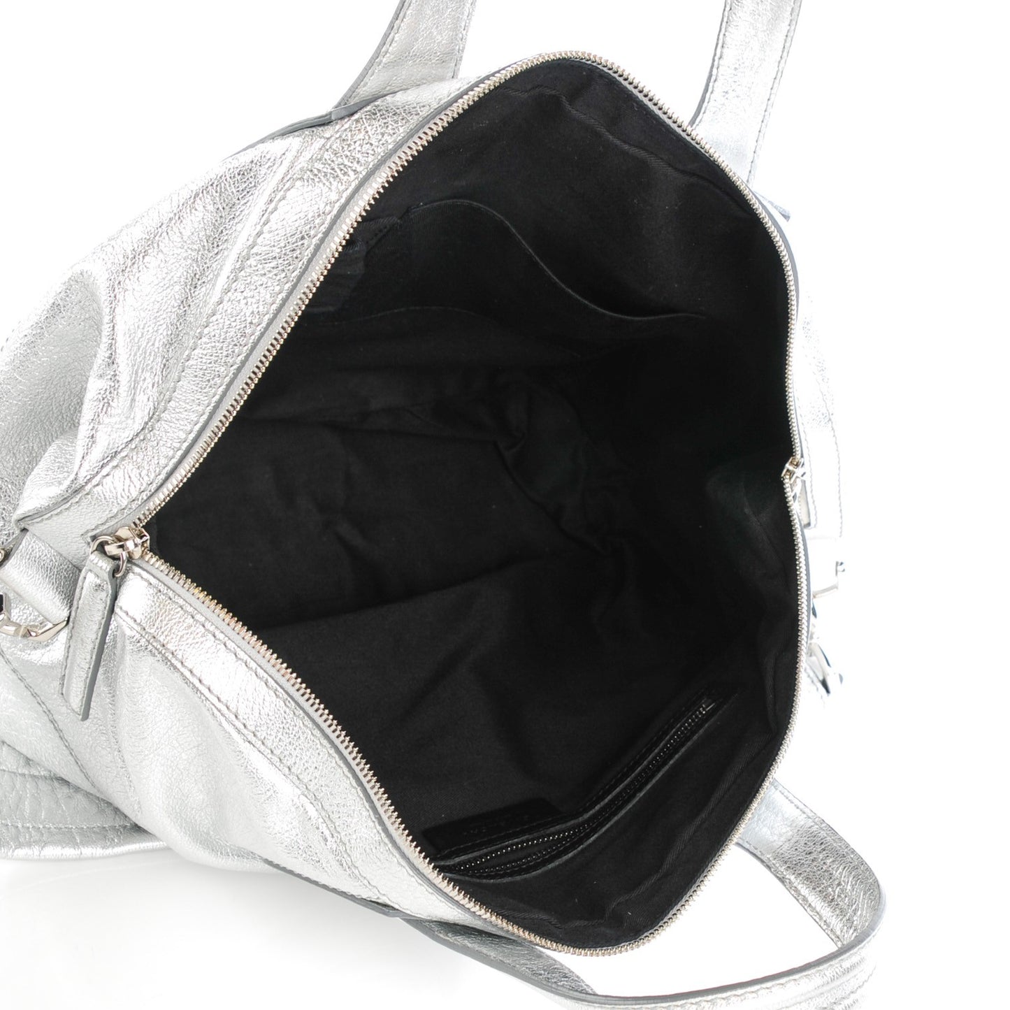 Metallic Calfskin Large Nightingale Silver