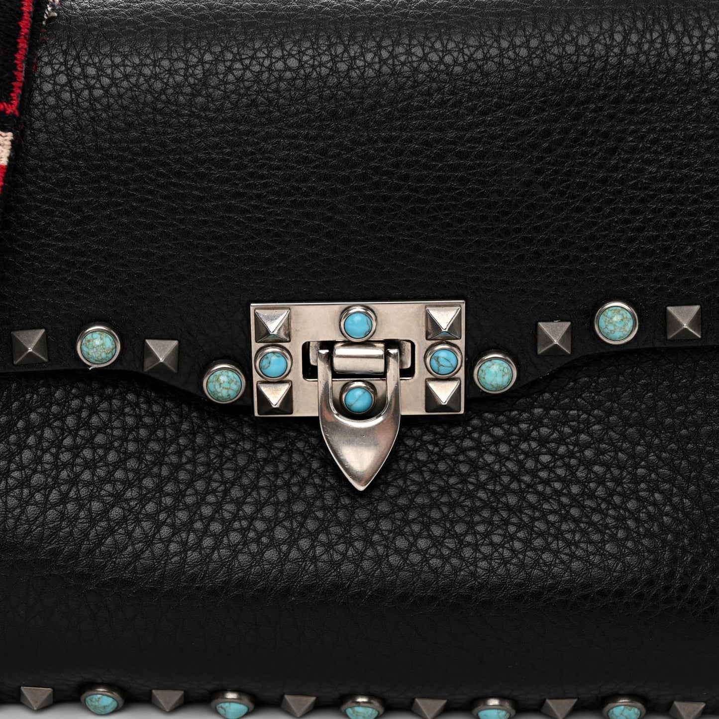 Pebbled Calfskin Turquoise Medium Guitar Strap Rockstud Rolling Flap Saddle Bag Black