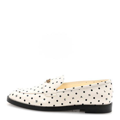 Chanel Printed Calfskin CC Dots Moccasin Loafers 38 Ivory Black 1 of 10