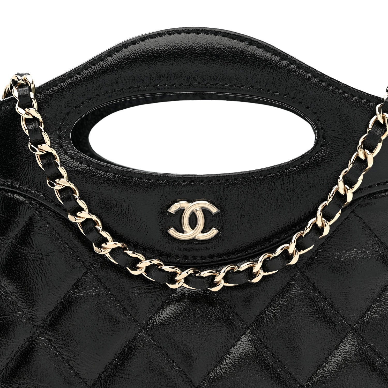 Chanel Shiny Crumpled Calfskin Quilted Nano 31 Shopping Bag Black 8 of 11