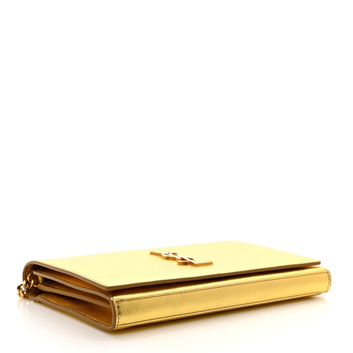 Metallic Calfskin Monogram Chain Wallet Gold