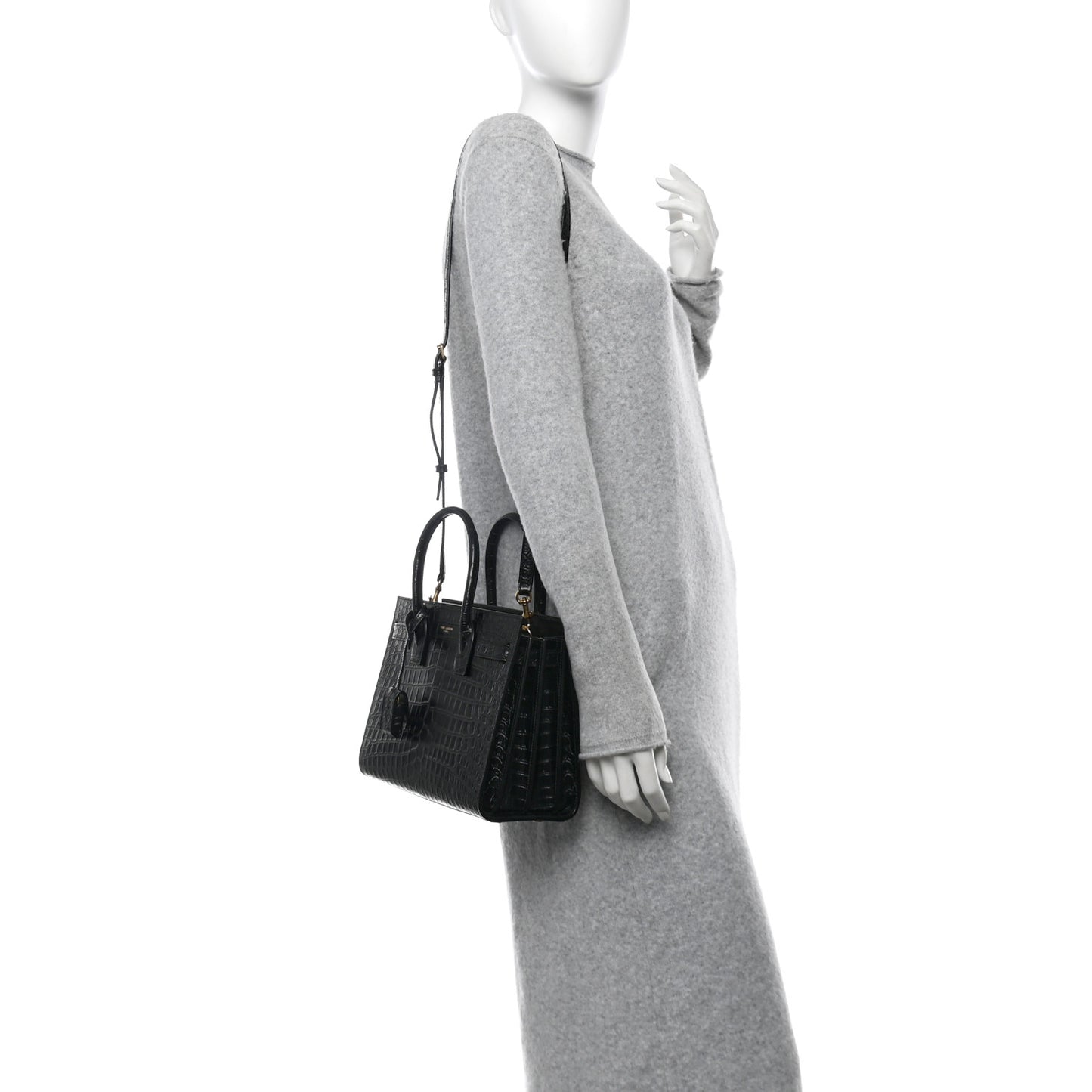 Calfskin Crocodile Embossed Baby Sac De Jour Black