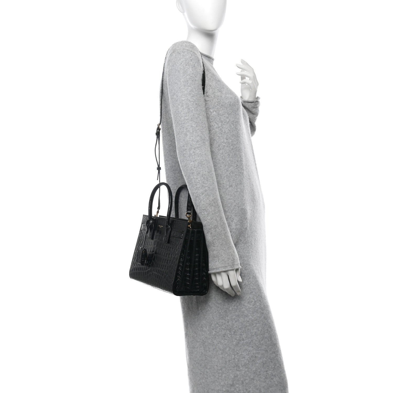 Saint Laurent Calfskin Crocodile Embossed Baby Sac De Jour Black 2 of 10