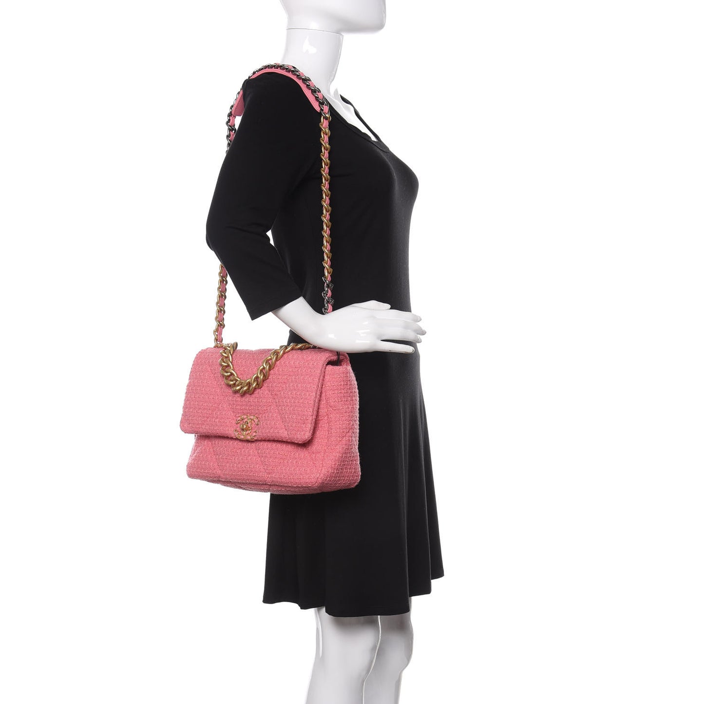 Metallic Tweed Quilted Large Chanel 19 Flap Pink