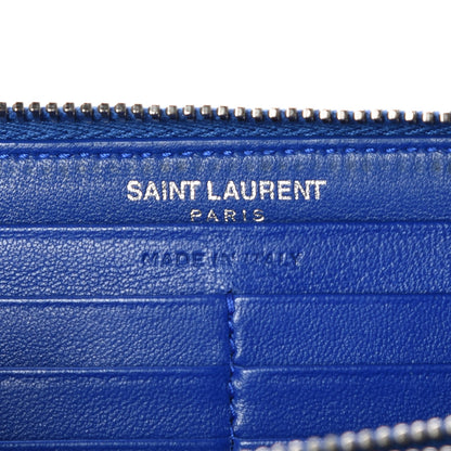 Saint Laurent Calfskin Crocodile Embossed Monogram Zip Around Wallet Royal Blue 8 of 9