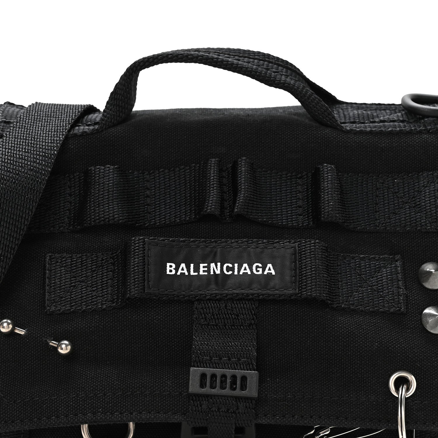 Balenciaga Canvas Pierced Army Messenger Bag Black 1878845