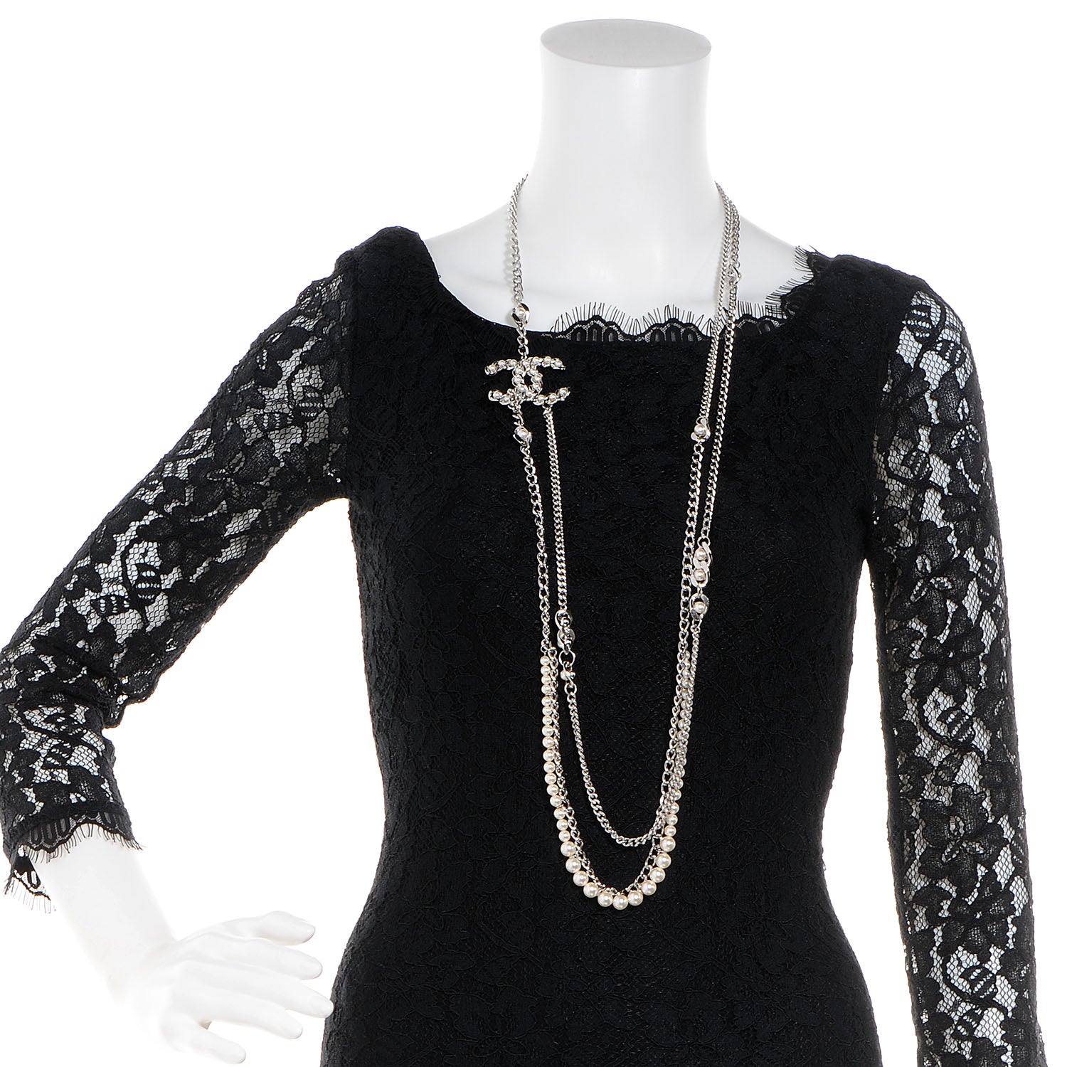 Chanel Pearl CC Long Chain Necklace Silver 2 of 7
