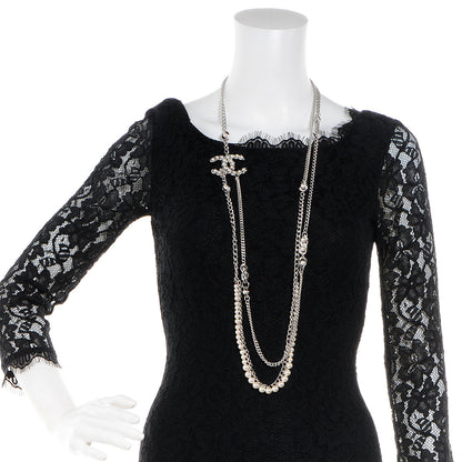 Chanel Pearl CC Long Chain Necklace Silver 2 of 7