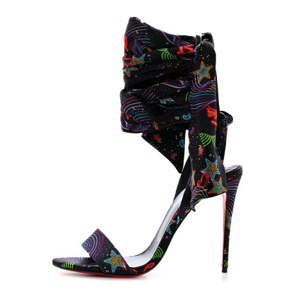 Christian Louboutin Crepe Satin Starlight Sandale Du Desert 100 Ankle Wrap Sandals 37.5 Black Multicolor 1 of 8