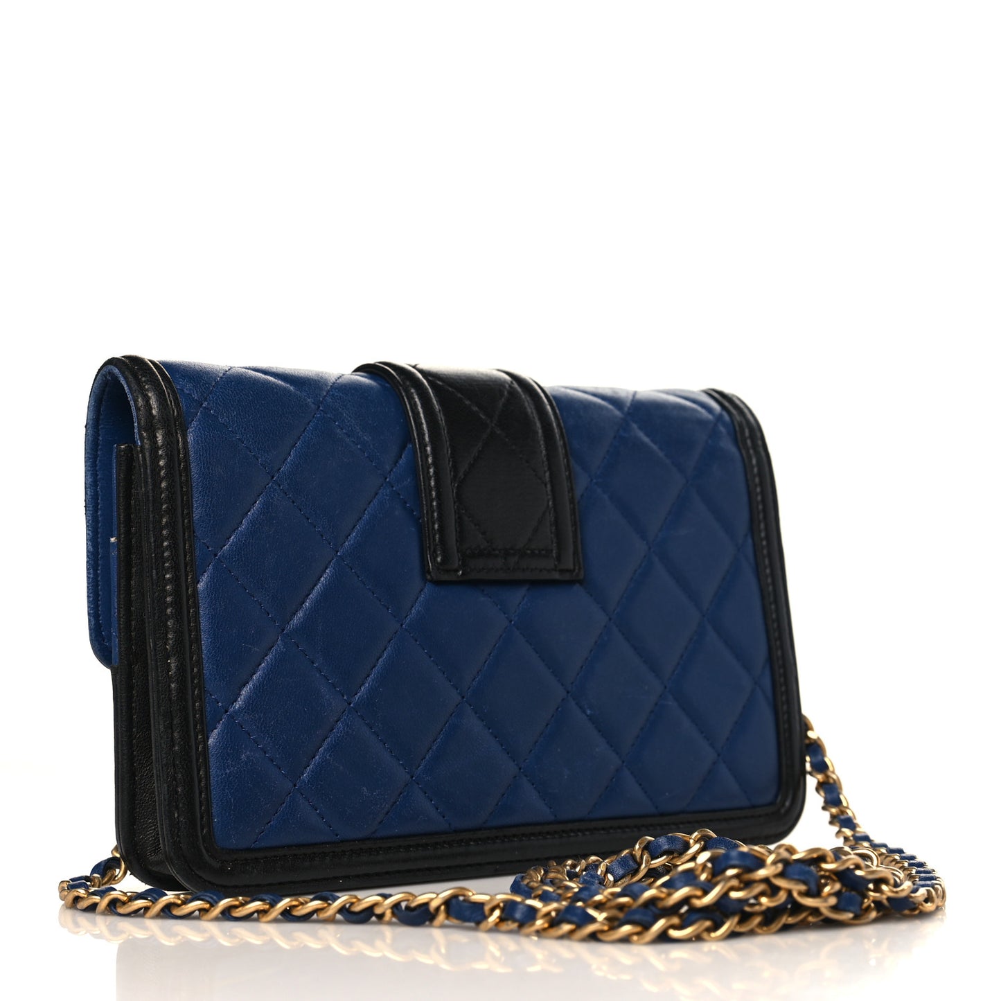 Lambskin Quilted Elegant CC Wallet On Chain WOC Blue Black