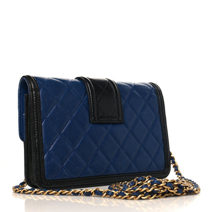 Chanel Lambskin Quilted Elegant CC Wallet On Chain WOC Blue Black 3 of 15