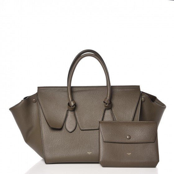 Crisped Calfskin Large Tie Knot Tote Dark Khaki