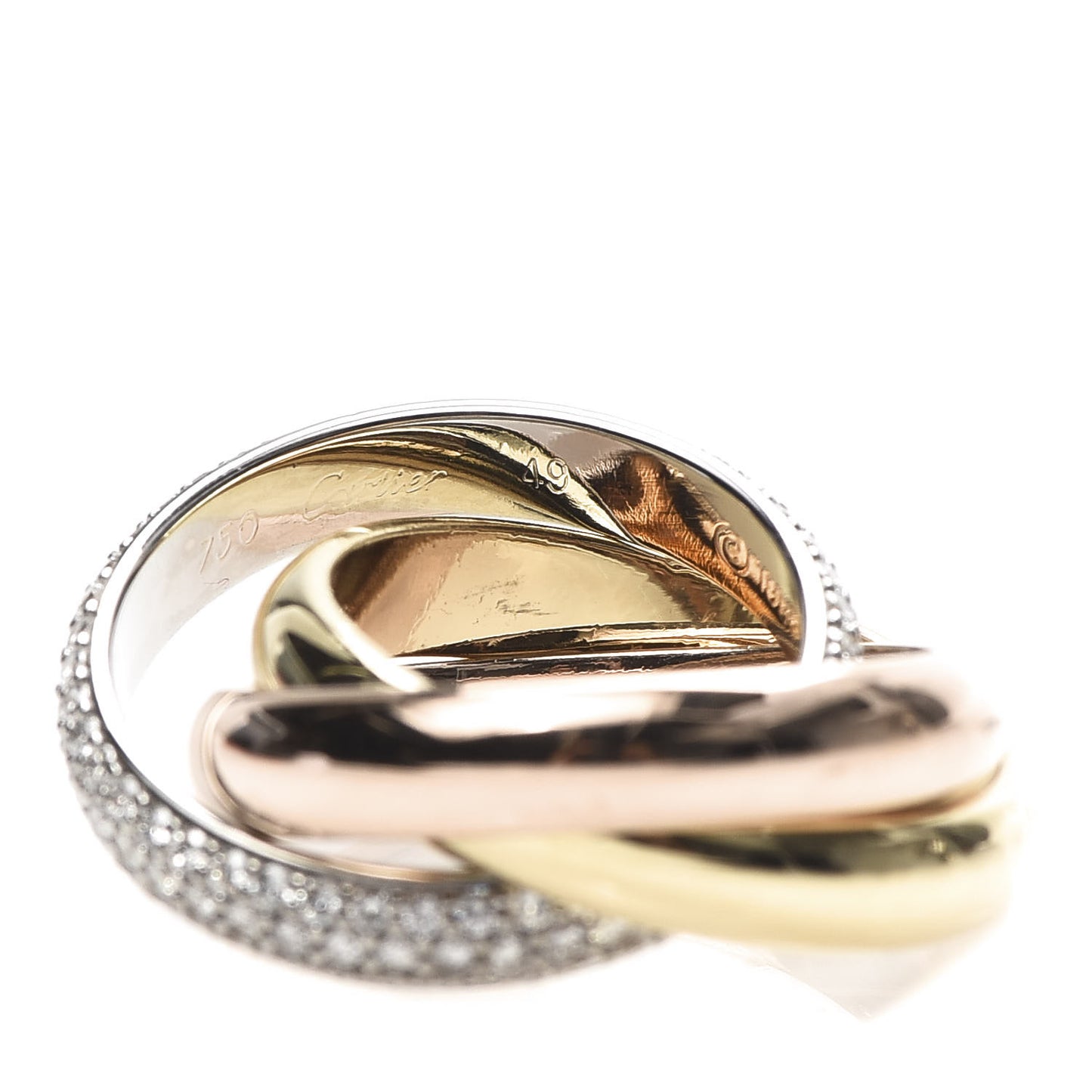 18K White Yellow Pink Gold Diamond Classic Trinity Paved Ring 49 4.75