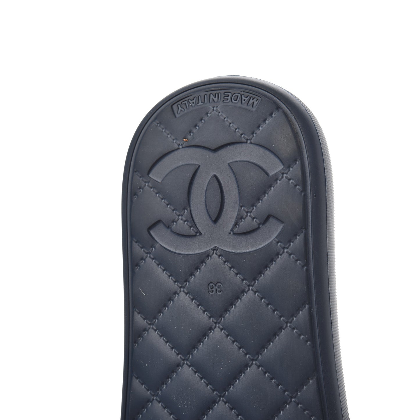 Tweed Rubber CC Flat Mules 36 Navy