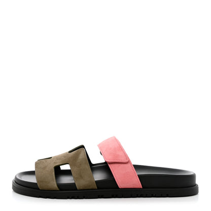 Hermes Suede Goatskin Womens Chypre Sandals 40.5 Toundra Rose Du Desert 1 of 9
