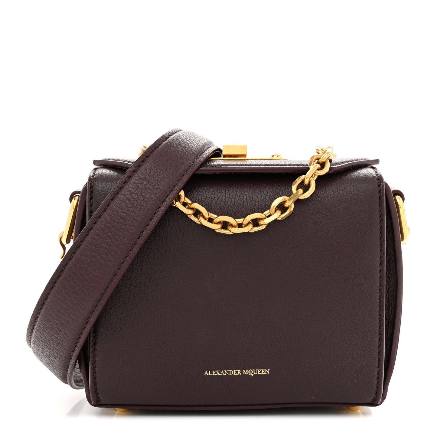 Silky Amish Grained Goatskin Box Shoulder Bag 16 Burgundy