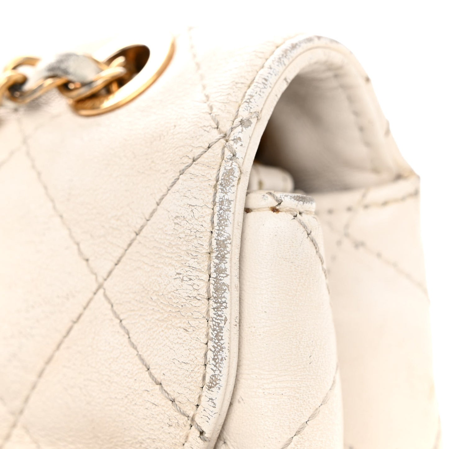 Calfskin Quilted Small Enchained Flap White