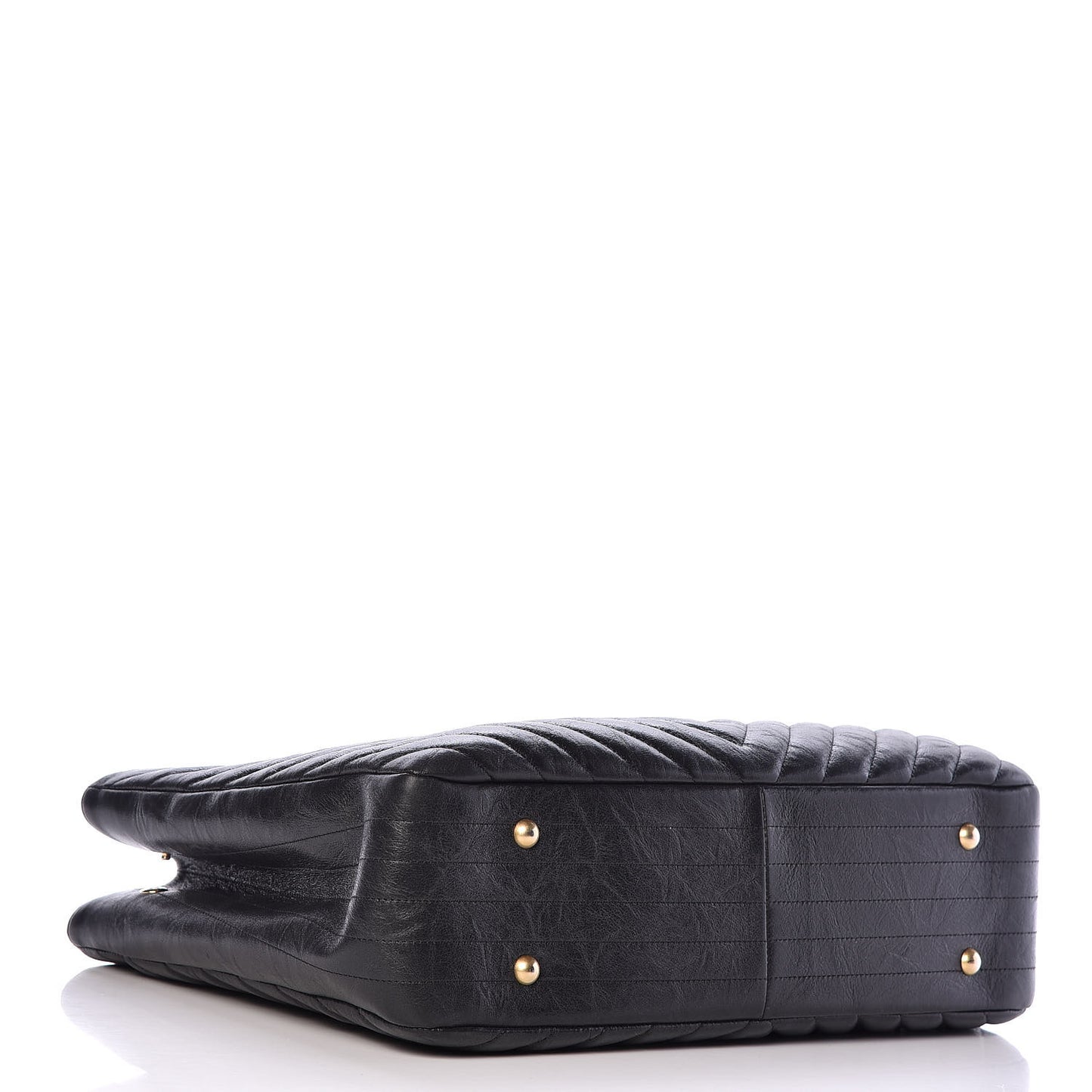 Iridescent Calfskin Chevron Quilted Shopping Tote Black