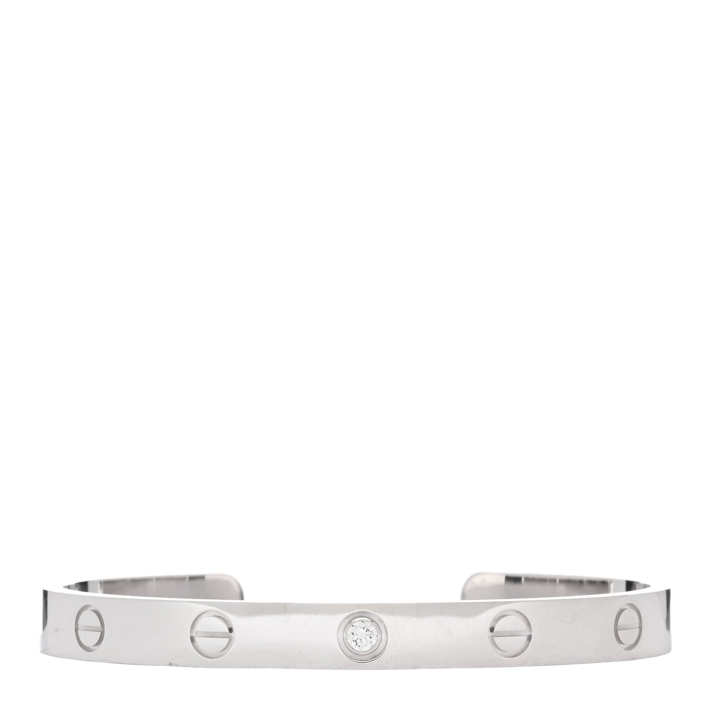 18K White Gold 1 Diamond LOVE Cuff Bracelet 17