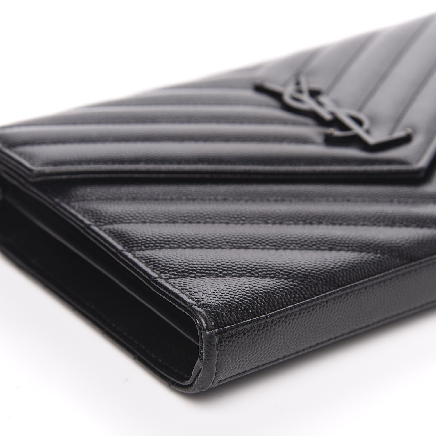 Saint Laurent Grain De Poudre Matelasse Chevron Monogram Chain Wallet Black 7 of 10