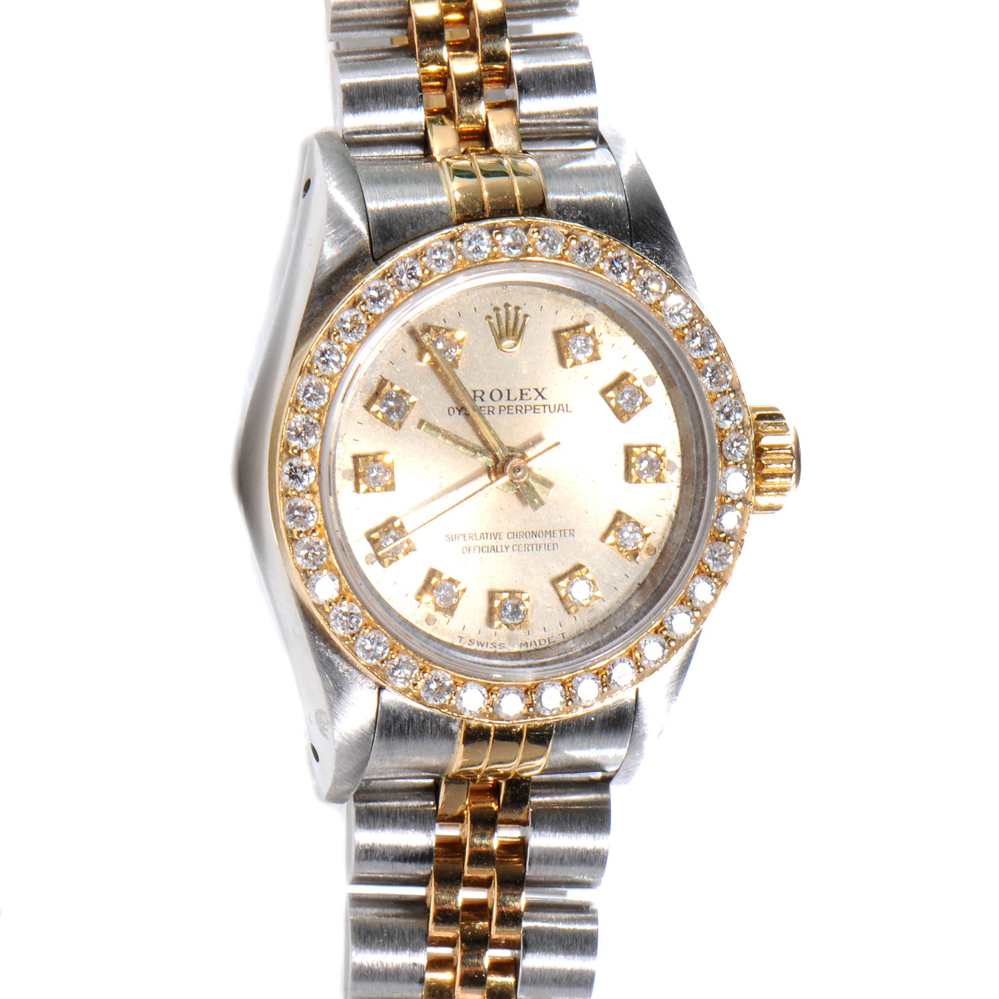 Stainless Steel 18K Yellow Gold Diamond Oyster Perpetual Watch