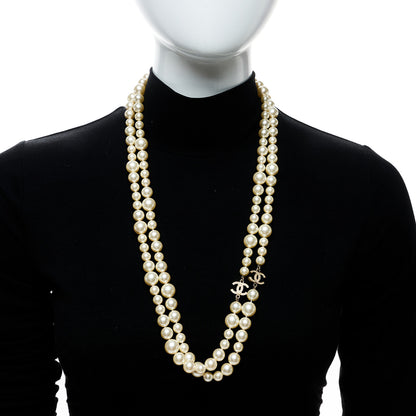 Chanel Graduated Pearl Crystal CC Long Necklace Silver 2 of 4