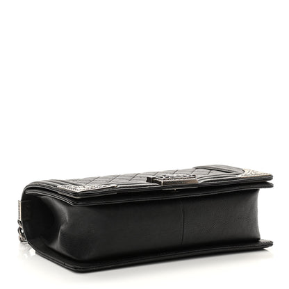 Chanel Calfskin Quilted Metal Embellished Paris Dallas Medium Boy Flap Black 3 of 10
