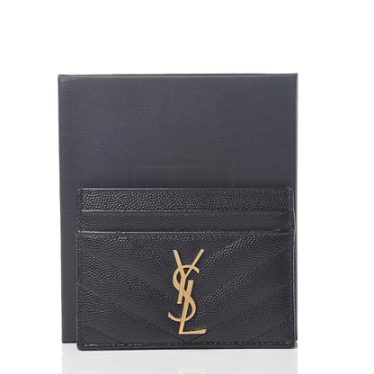 Saint Laurent Grain De Poudre Matelasse Chevron Monogram Credit Card Case Black 6 of 6