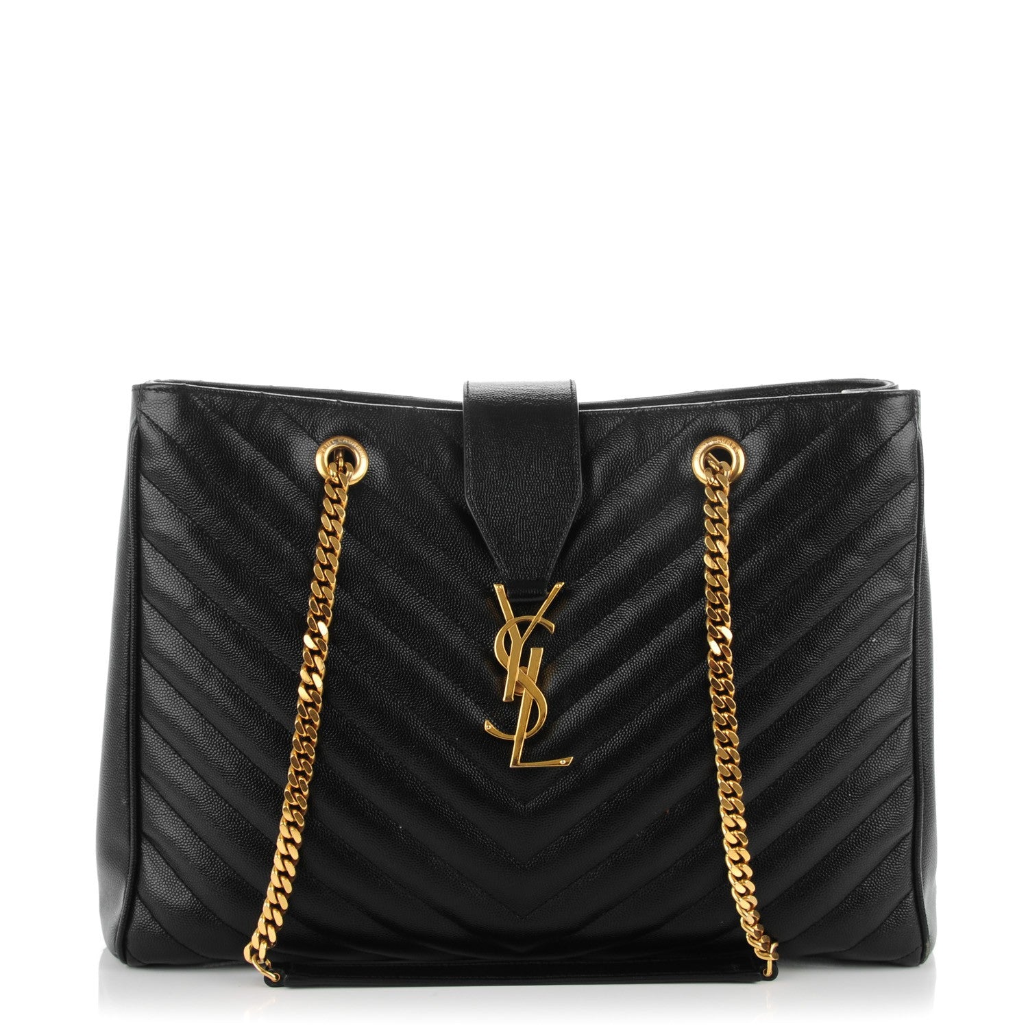 Saint Laurent Grain De Poudre Matelasse Chevron Monogram Shopping Bag Black 1 of 8