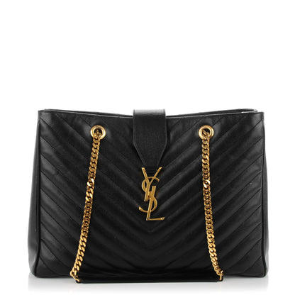 Saint Laurent Grain De Poudre Matelasse Chevron Monogram Shopping Bag Black 1 of 8