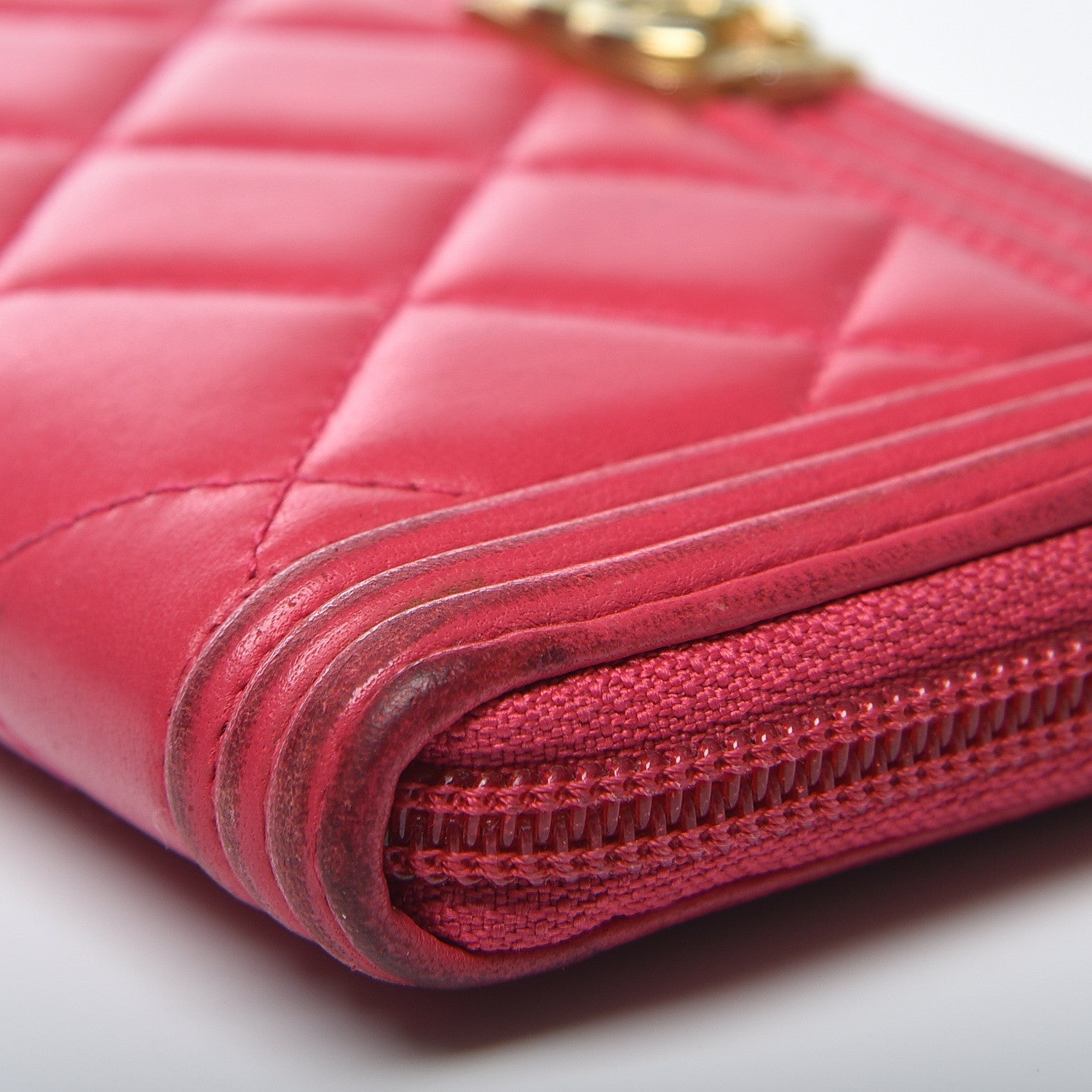 Chanel Lambskin Quilted Small Boy Zip Around Wallet Fuchsia 6 of 14