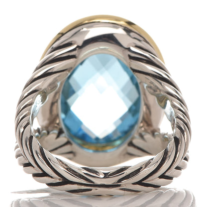 David Yurman Sterling Silver 18K Yellow Gold Blue Topaz 13mm Signature Oval Ring 56 7.5 4 of 6