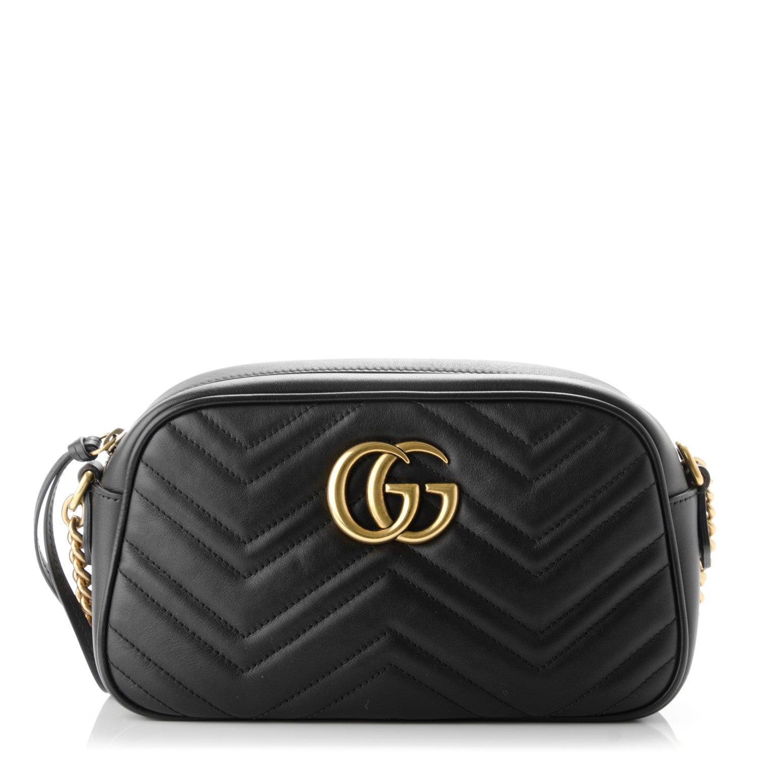 Gucci Calfskin Matelasse Small GG Marmont Chain Shoulder Bag Black 1 of 7