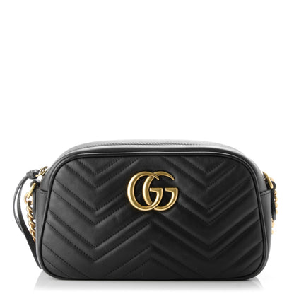 Gucci Calfskin Matelasse Small GG Marmont Chain Shoulder Bag Black 1 of 7