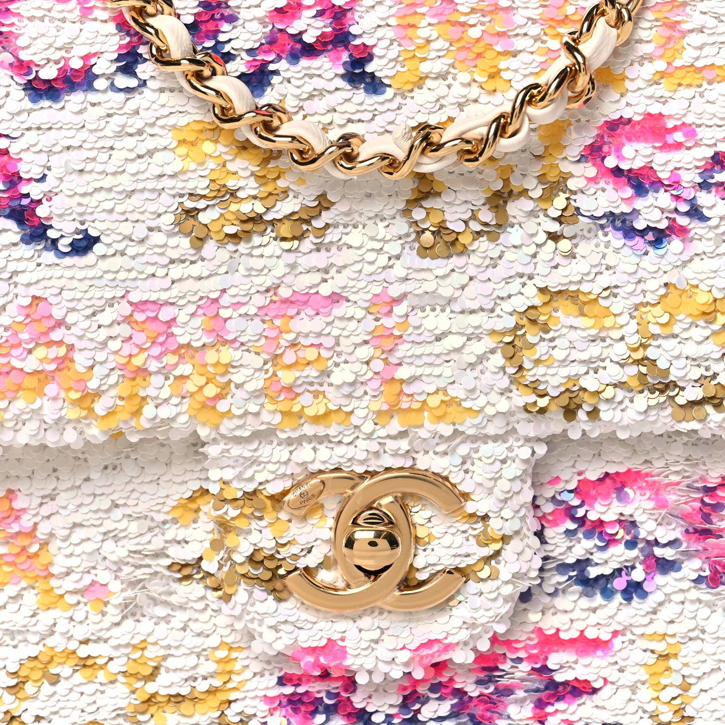 Sequin Logo CC Small Single Flap White Multicolor