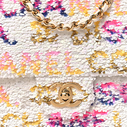 Chanel Sequin Logo CC Small Single Flap White Multicolor 8 of 11