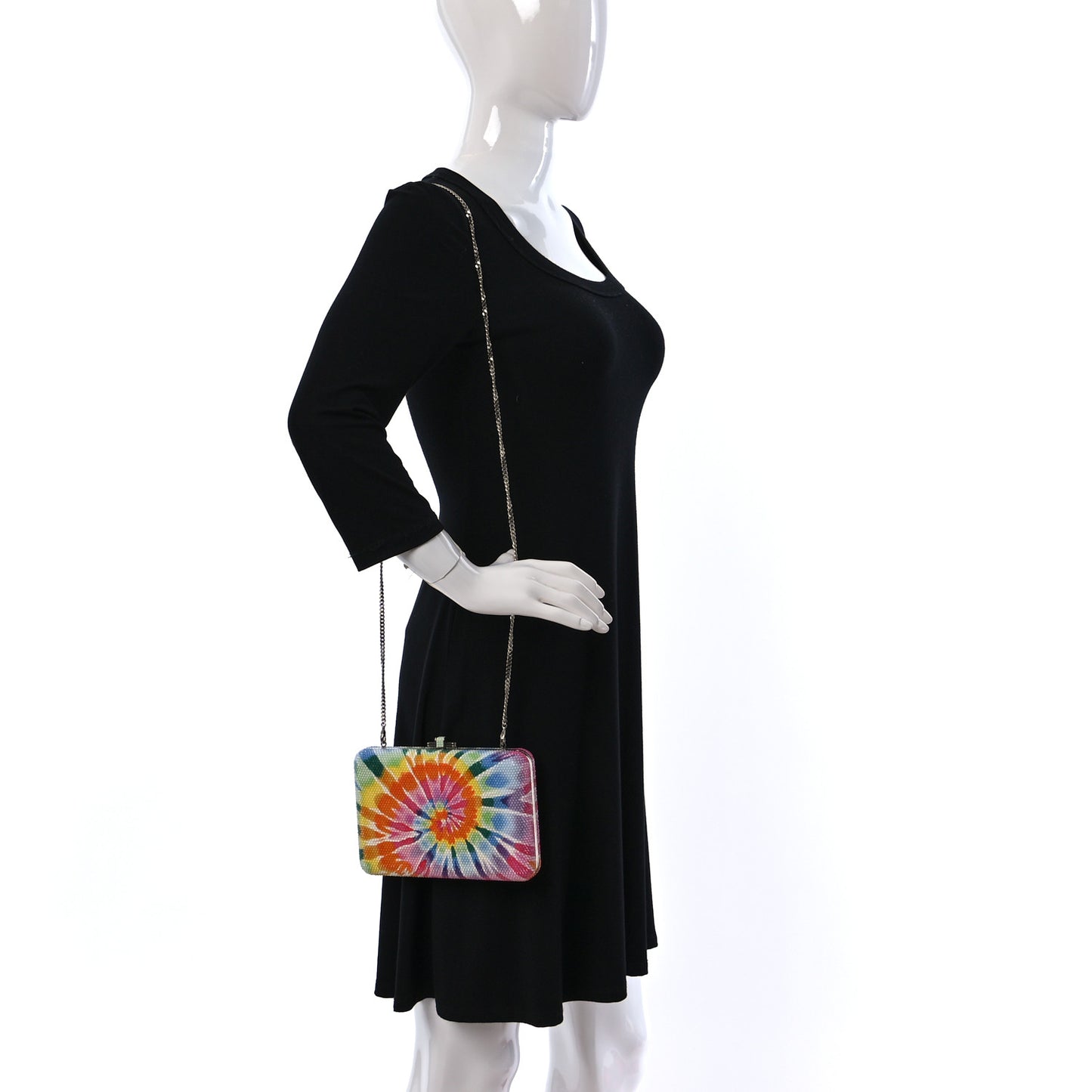 Swarovski Crystal Slim Slide Jerry Tie Dye Minaudiere Clutch Multicolor