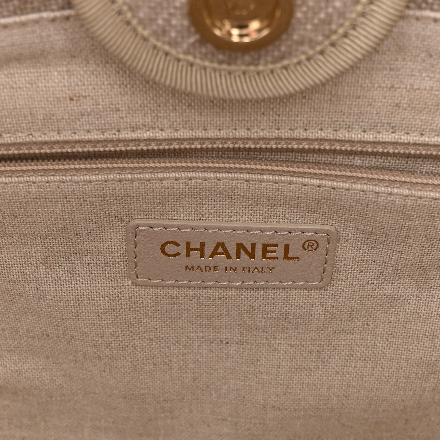 Mixed Fibers Calfskin Small Deauville Tote Beige White