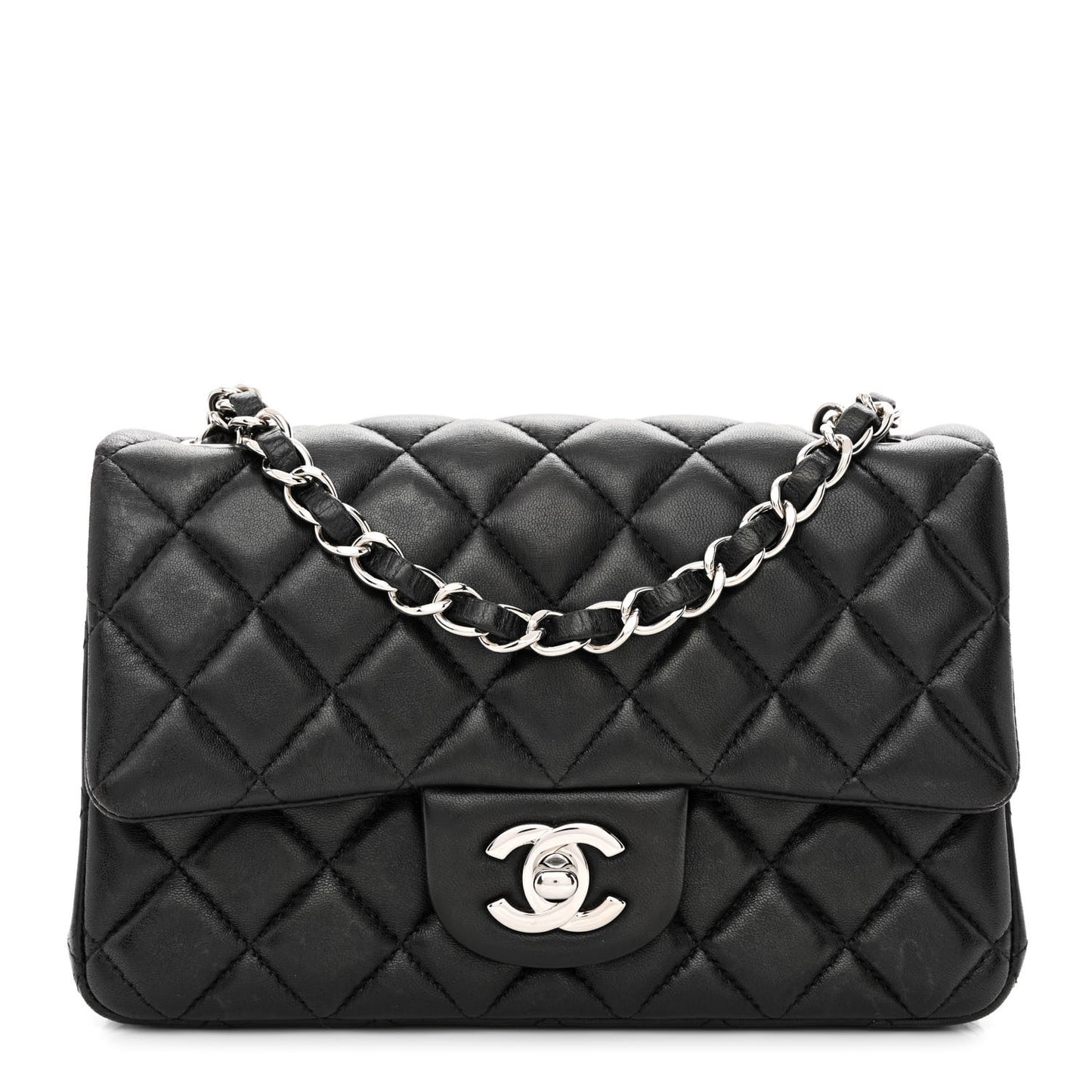 Lambskin Quilted Mini Rectangular Flap Black