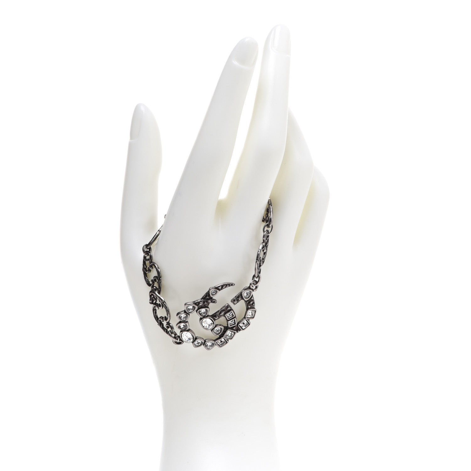 Gucci Oxidized Palladium Crystal Double G Bracelet Silver 2 of 6