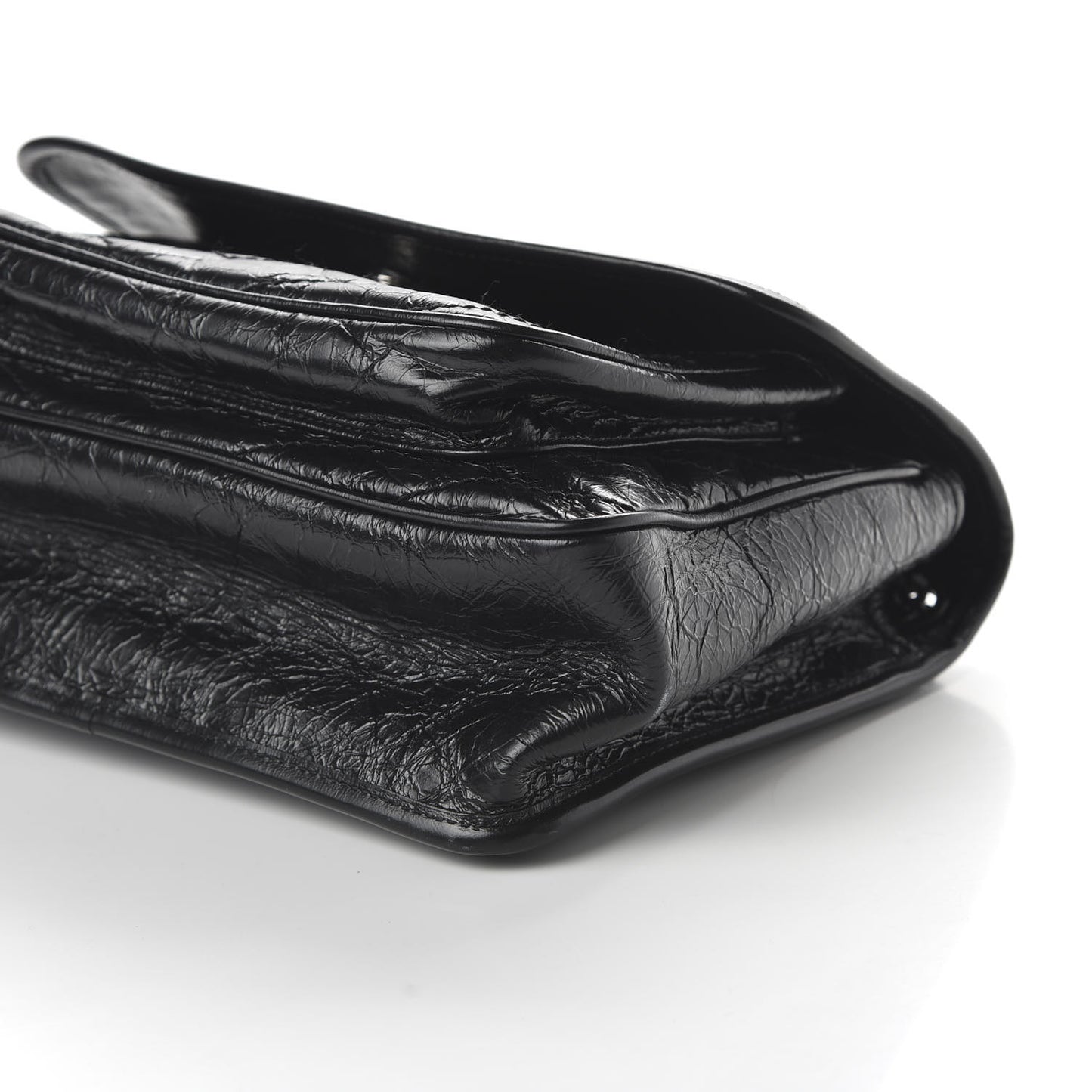 Crinkled Calfskin Matelasse Monogram Medium Niki Chain Satchel Black