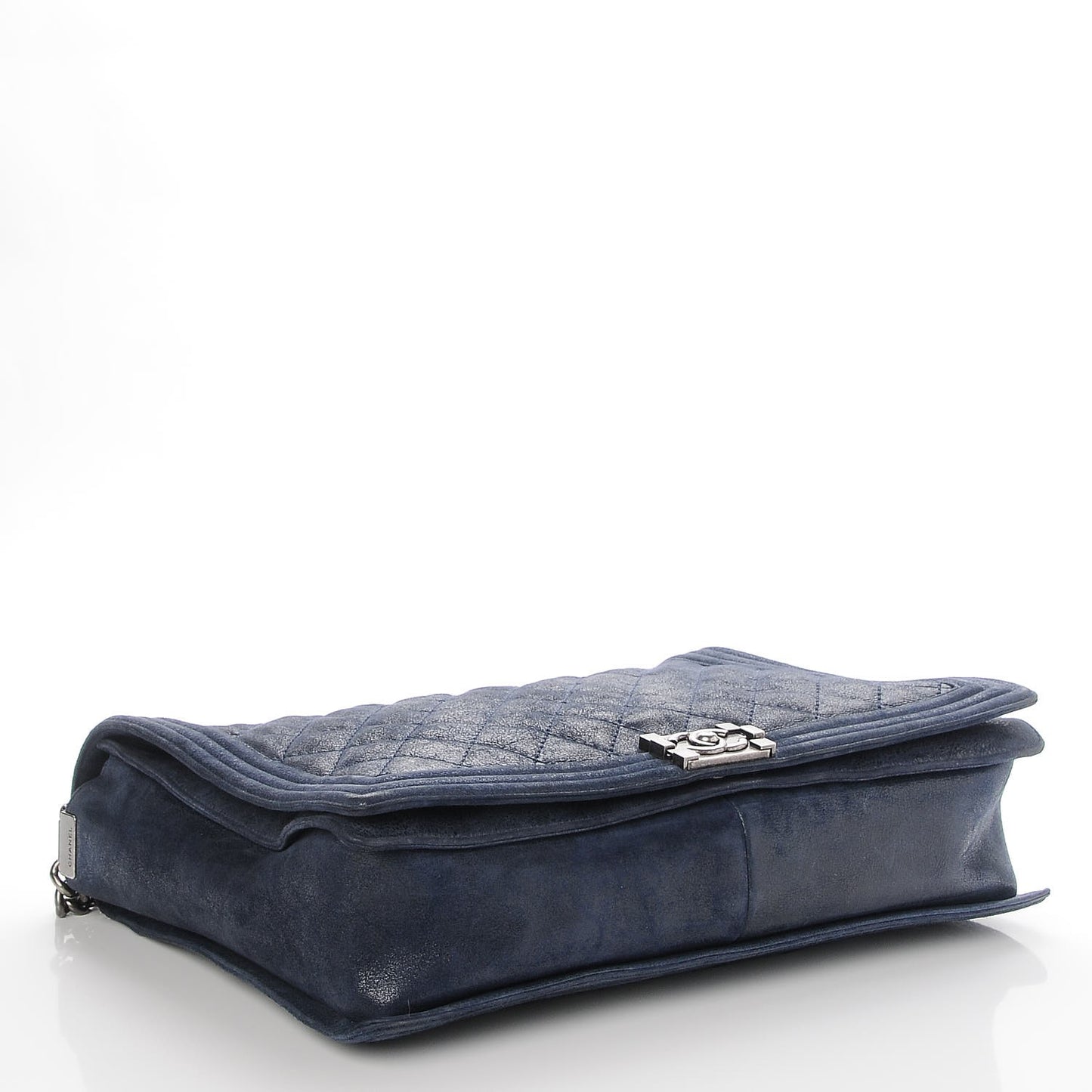 Iridescent Calfskin Quilted Large Gentle Boy Flap Navy