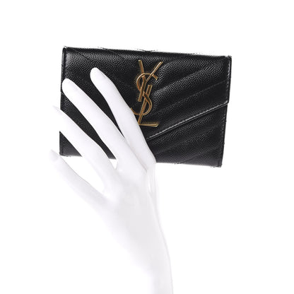 Saint Laurent Grain De Poudre Matelasse Chevron Small Monogram Envelope Wallet Black 2 of 7