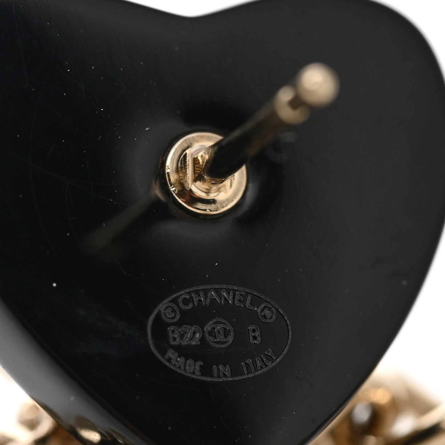Resin Crystal CC Heart Chain Cuff Earrings Black Gold