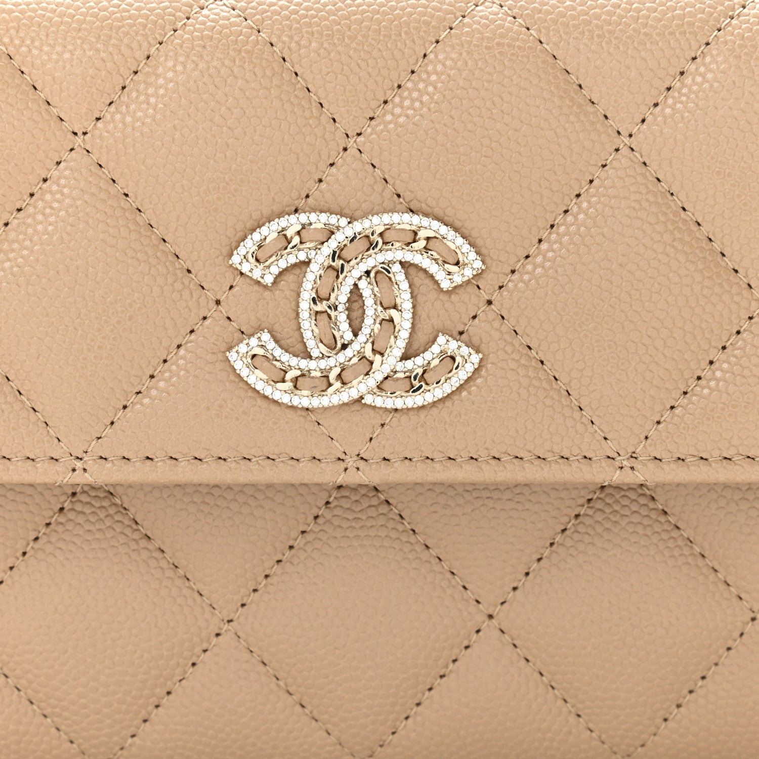 Chanel Caviar Quilted Crystal CC Large Gusset Flap Wallet Beige 9 of 12